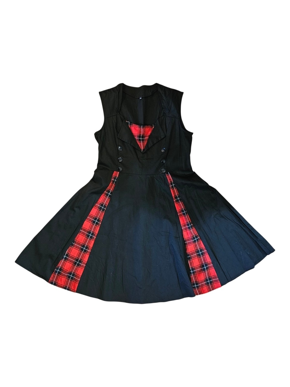 Retro Style 50s Rockabilly Plaid Goth Fit & Flare Dress - Black & Red Tartan